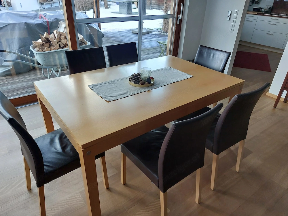 Esstisch Buche ausziehbar und Lederstühle