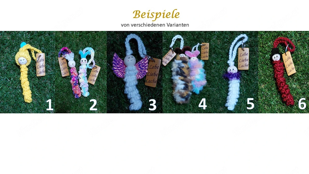 Bambus Anhänger "Lebe Liebe Lache" mit verschiedenen süßen Glückswürmchen