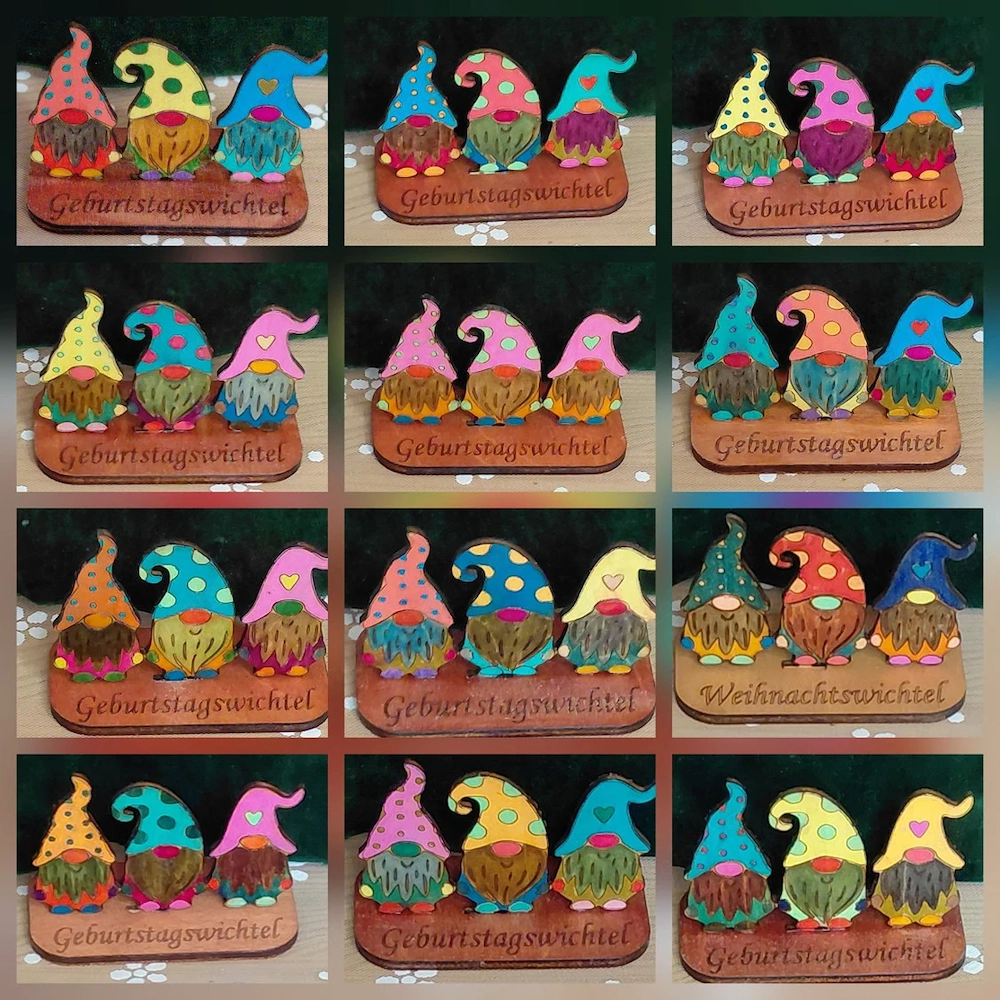 Bunte Wichtel Geburtstag mini mit Ballonlicht; gelasert und handbemalt ab 3 