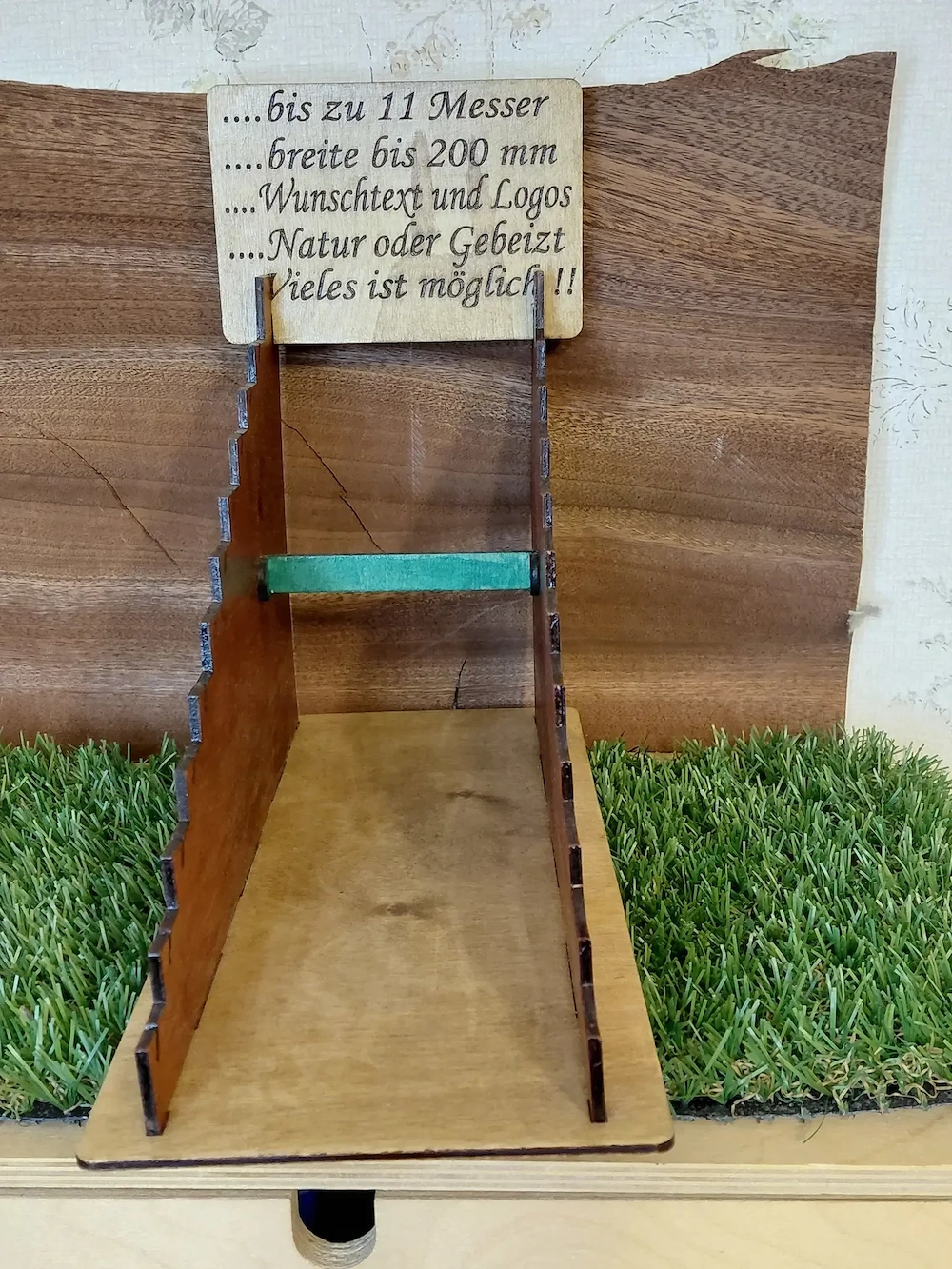 Messer Steller Ständer Display Halter Holz für 9 -11 Taschenmesser Breite bis 200mm gelasert ab 30 