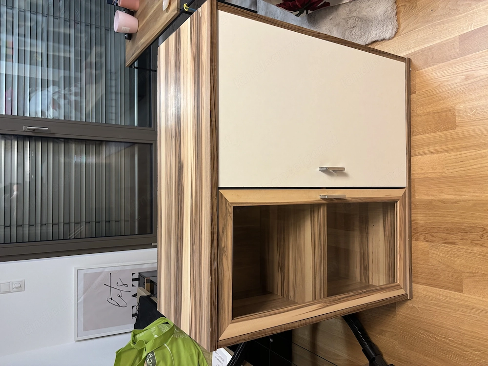 Schöner Holz-Kasten   Sideboard mit Glasfach   leichte Gebrauchsspuren