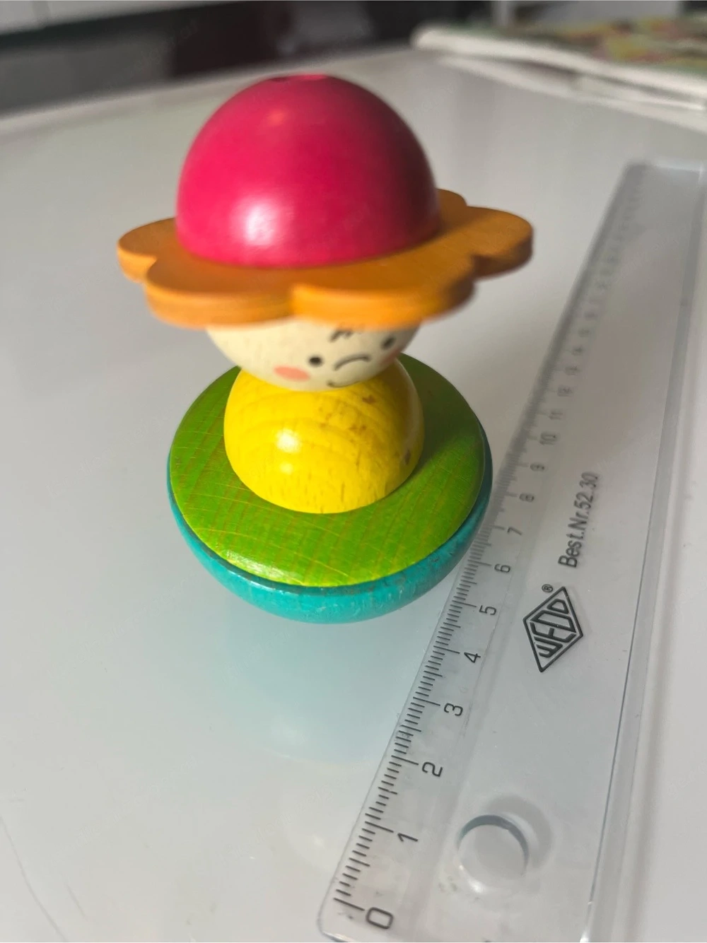 Vintage Holz Wackelfigur   Stehaufmännchen bunt   Blumenkind