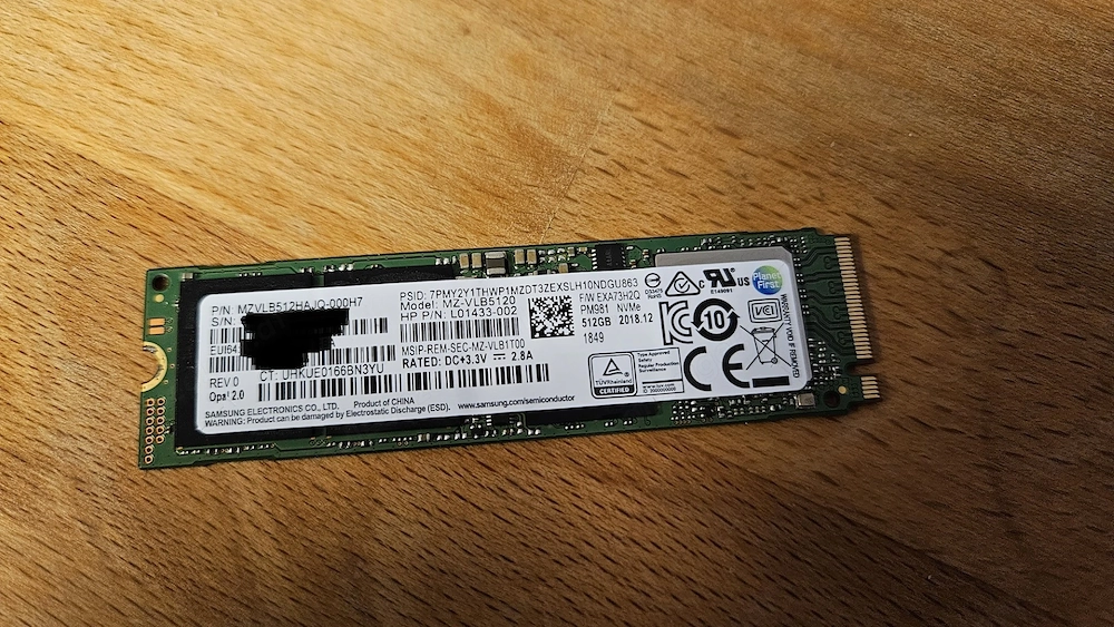 Samsung SSD M2 NVMe 512 GB