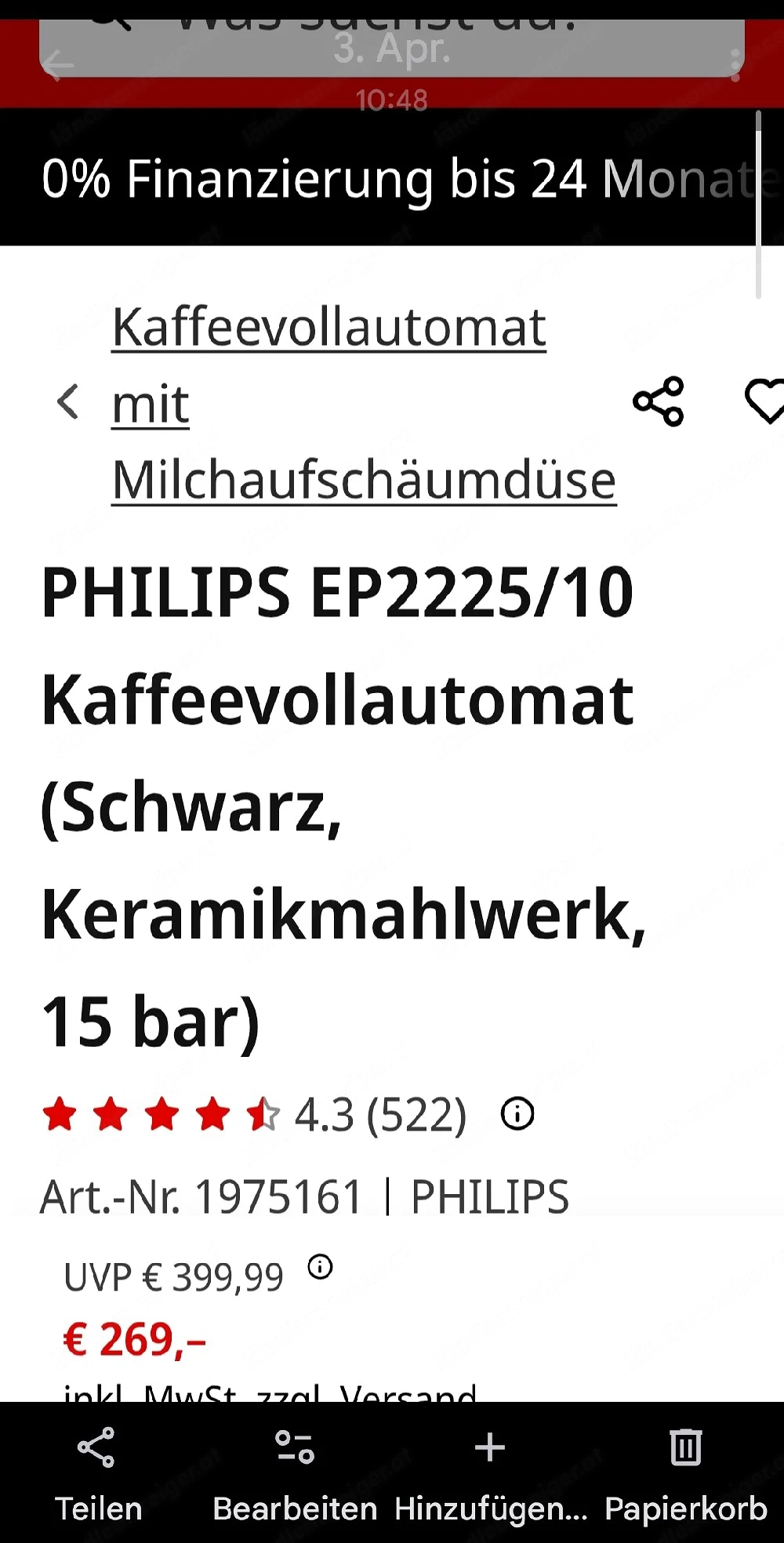 Neuer Philips Kaffeevollazromat