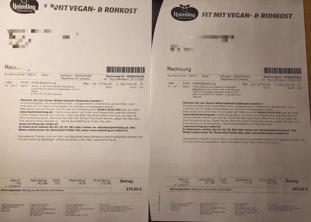 Vitamix Hochleistungsmixer PROFESSIONAL SERIES 750 gebraucht  - 3 neue Behälter 