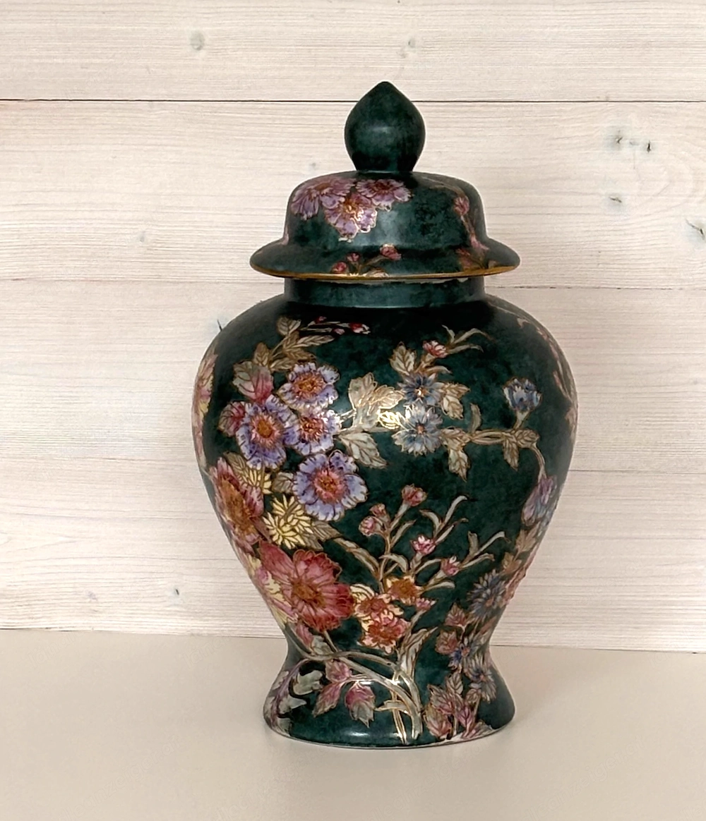  Chinesische Deckelvase   Ingwertopf   dunkelgrün