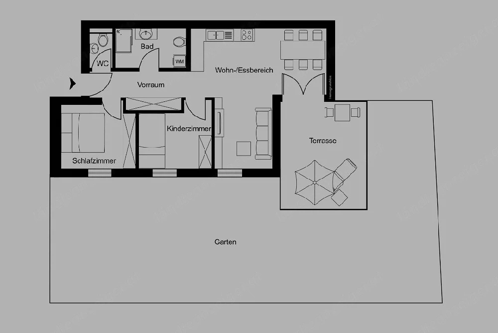 3 zimmer Wohnung mit Garten 