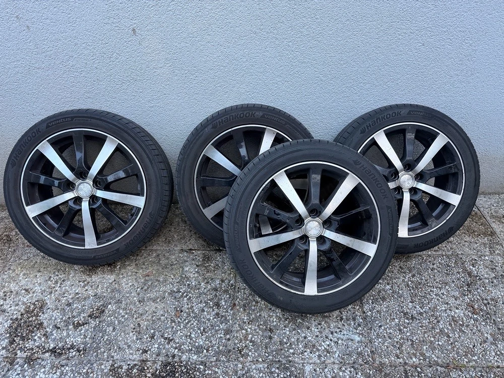 4x Alufelgen 17 Zoll + Hankook Sommerreifen 225 45 R17 (DOT 2023, 6mm)