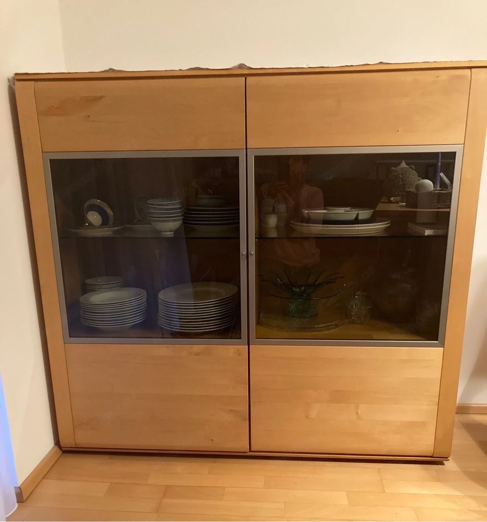 kasten mit glasvitrine, Echtholz