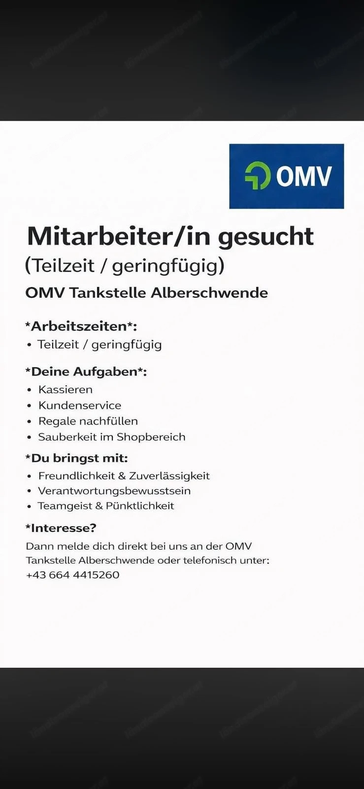 Wir suchen Mitarbeiter in bei der OMV