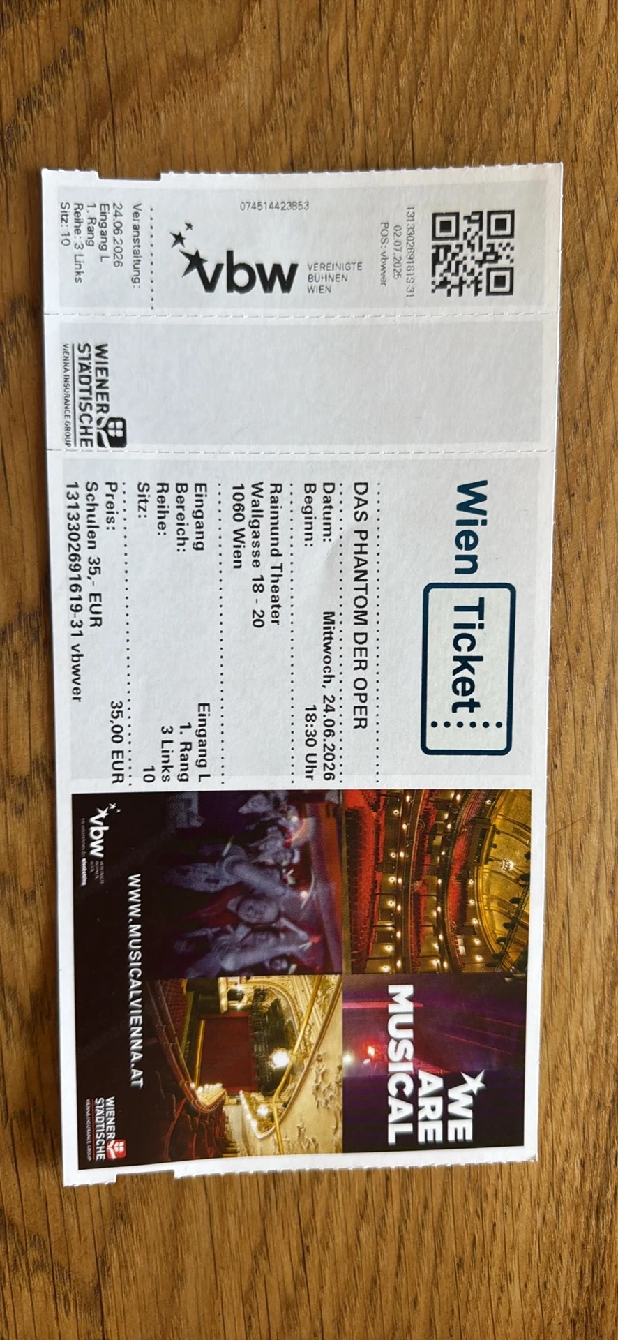 Musical Wien 24.6.26 Phantom der Oper