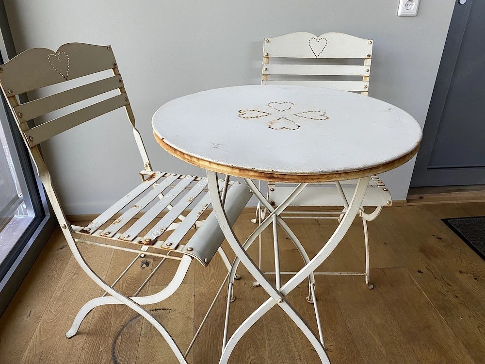 Gartengarnitur "Shabby Chic" Metall, Deko, Tisch, Stühle, Garten,