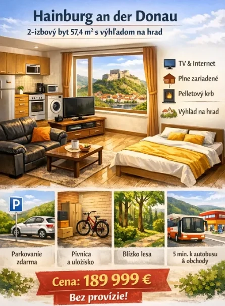 Hainburg an der Donau   2-izbov  byt 57,4 m  s v h adom na hrad