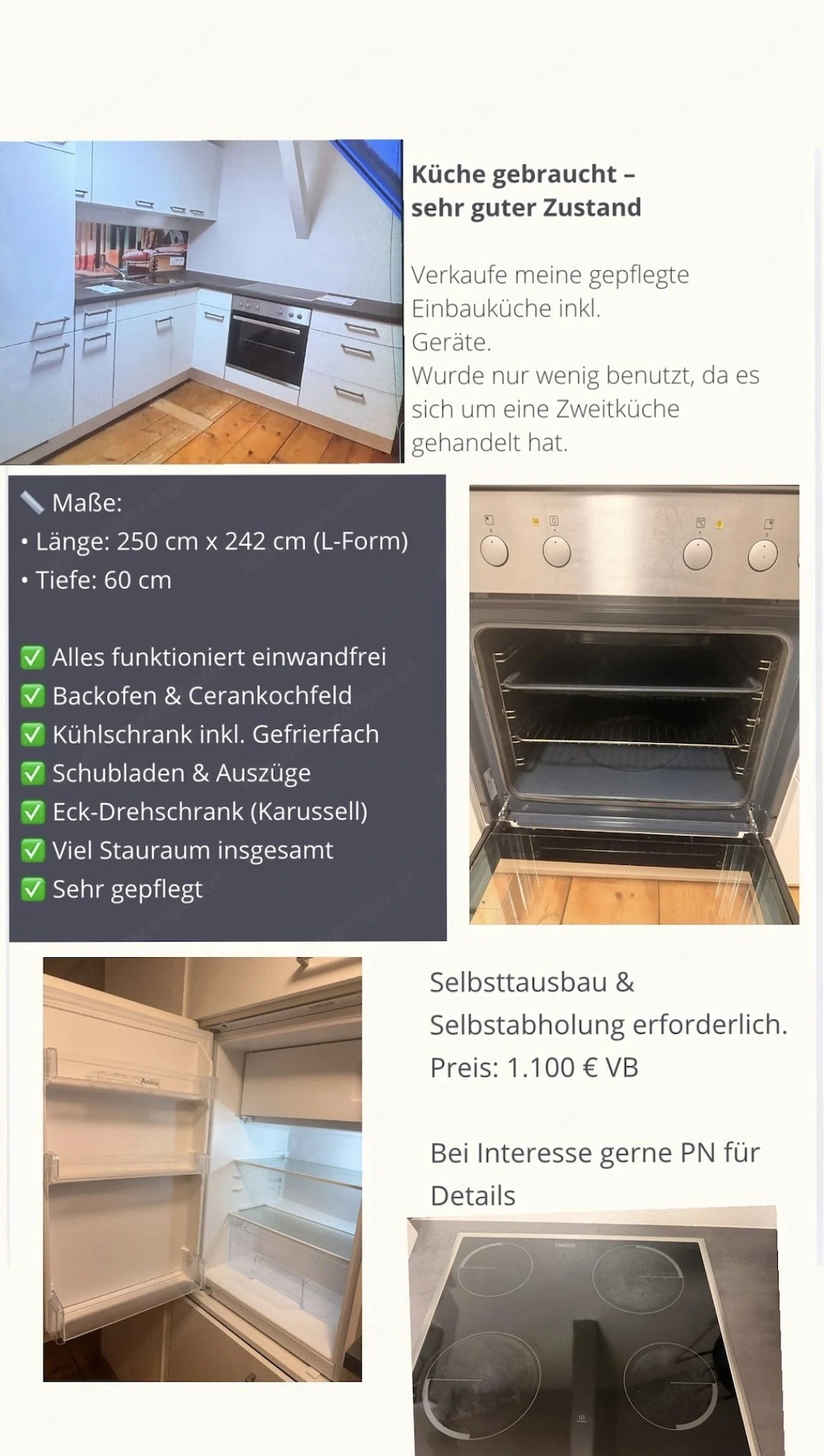 Küche gebraucht - sehr guter Zustand Verkaufe meine gepflegte Einbauküche inkl. Geräte.