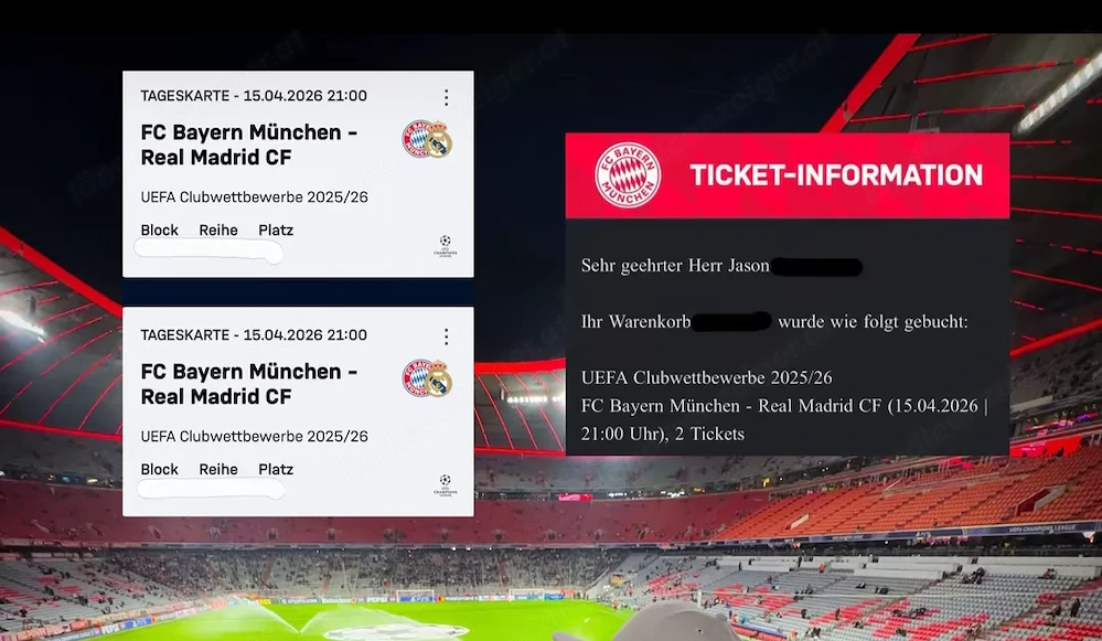 2 Ticket Bayern München vs real Madrid 