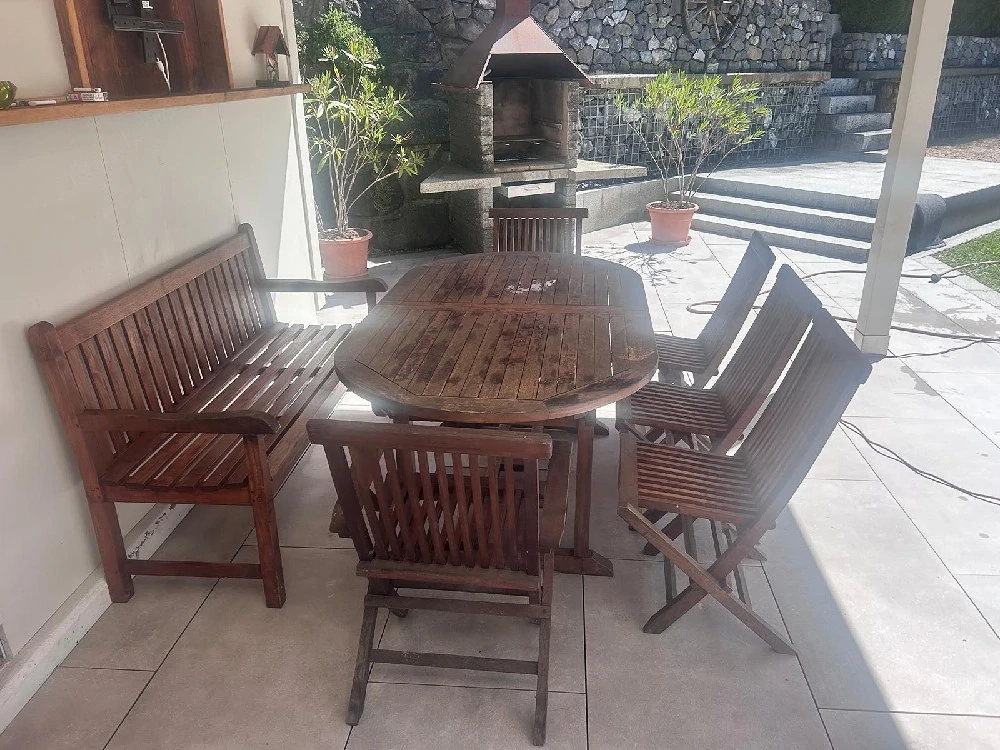 7-teilige Terrassengarnitur Gartenstühle Gartentisch Gartengarnitur Bank Terrassentisch