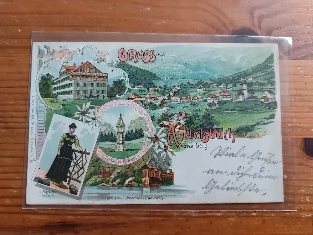 Gruss aus Andelsbuch, Ansichtskarte, Vorarlberg, Lithografie