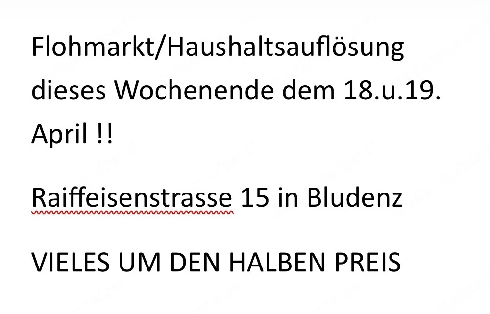 Flohmarkt Haushaltsauflösung 18.19.04