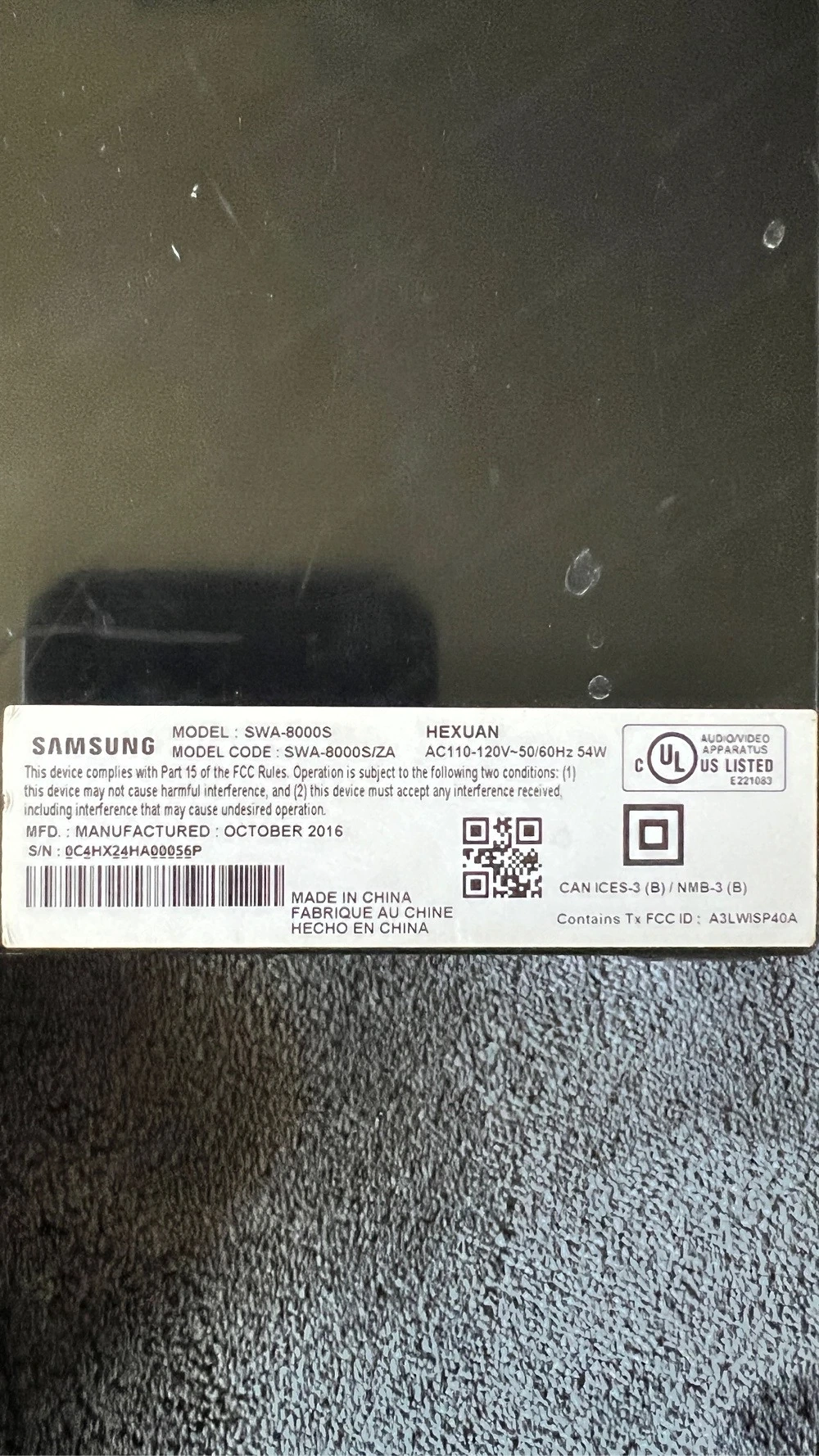 Rear Boxen Samsung SWA-8000S Wireless Transmitter