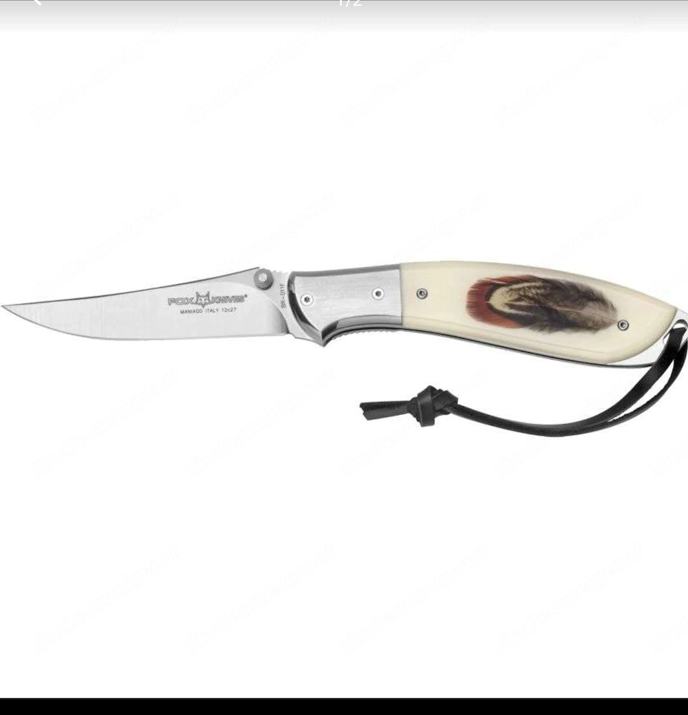 Fox Knives Taschenmesser Gesamtlänge 21,5 cm Linerlock Griffbeschalung Kunstharz mit Fasanenfeder Ar