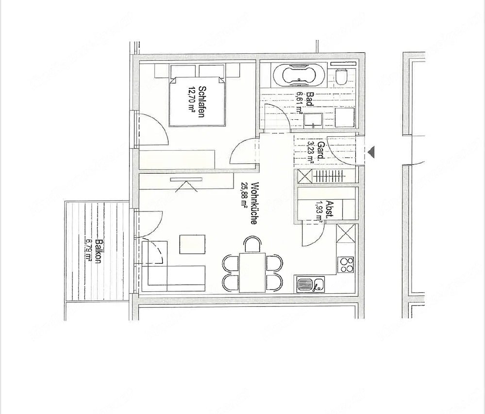 Ab 1 Juni 2026 verfügbar.  Zwei Zimmer Wohnung mit Lift und fixem Tiefgaragenplatz