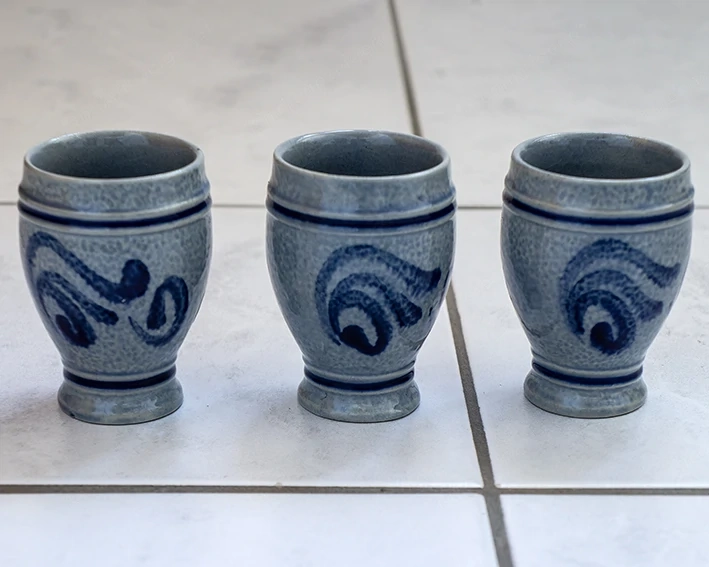 6 Glühweinbecher, 1 Krug, Mostbecher, Glühweinservice, Mostservice, Steingut Service, Becher  