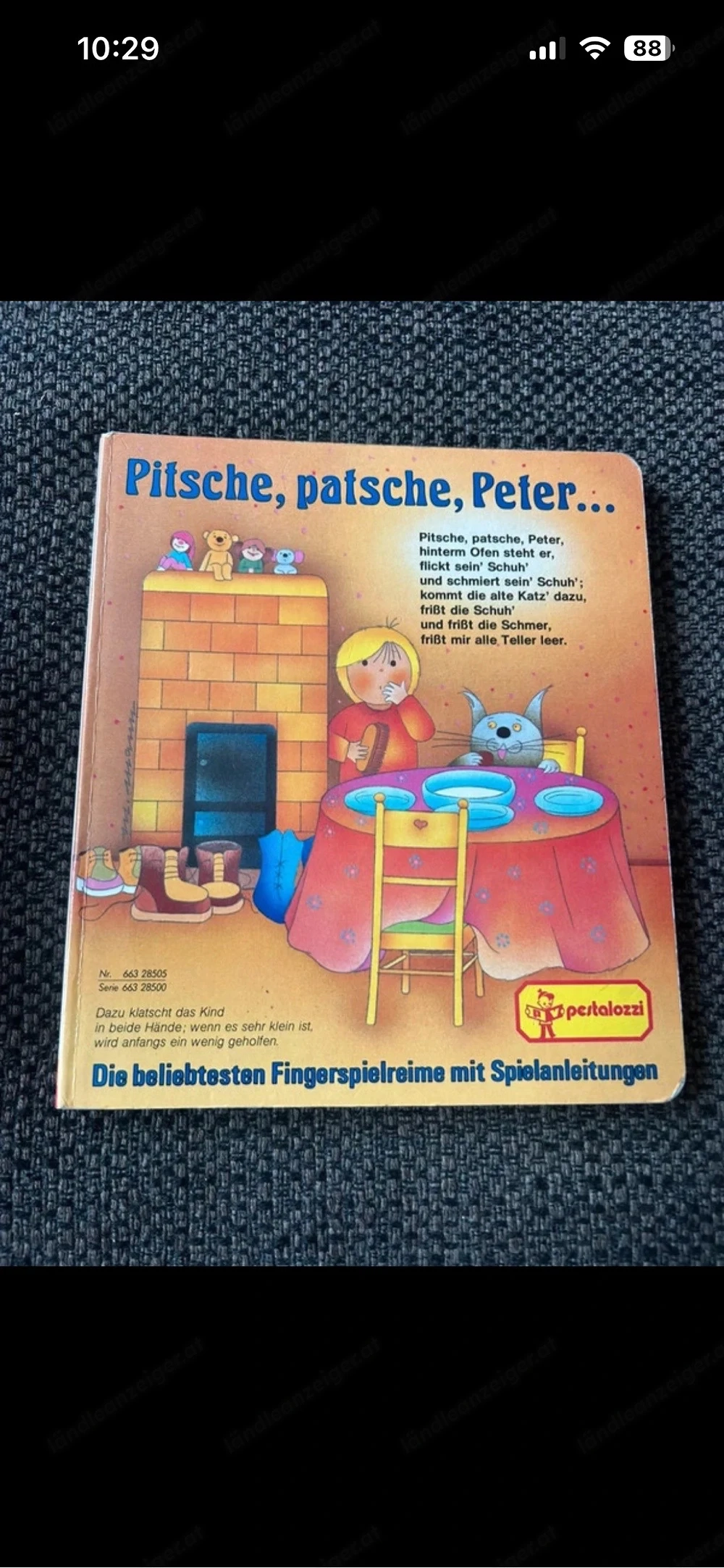 Pappbuch Pitsche, patsche, Peter, Pestalozzi Verlag