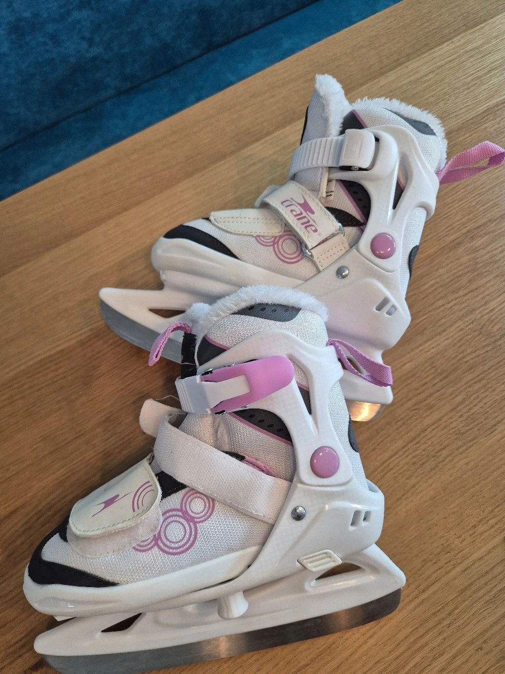 Crane Kinder-Schlittschuhe, Größenverstellbar 29 33, weiß rosa