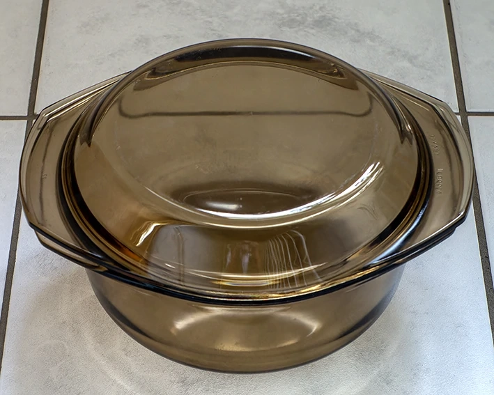 Rauchglasschüssel mit Deckel, Auflaufform, Glasbräter, Arcopal France, Bräter, Glasschale, Glas 