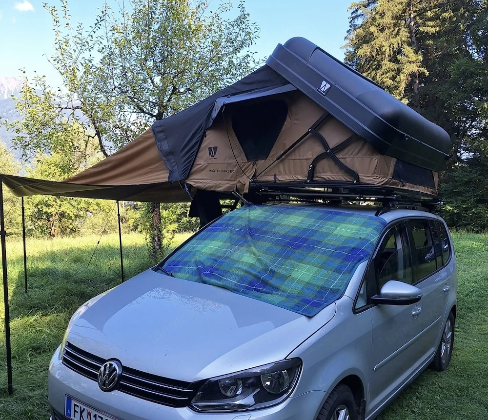 Camping: Top DACHZELT fürs Auto Kleinbus mit Sonnensegel