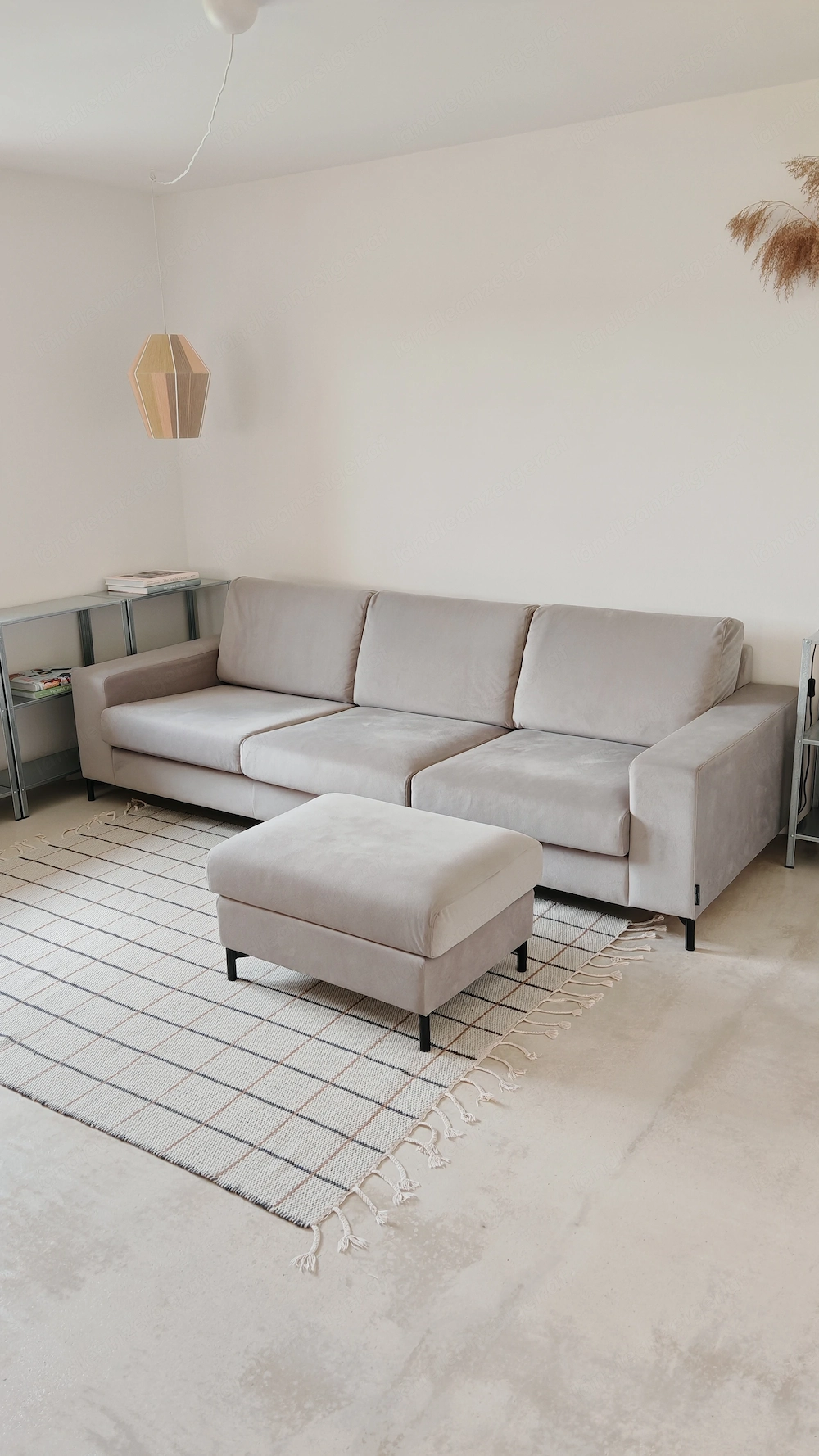 Sofa und Hocker, Velvet grau-beige