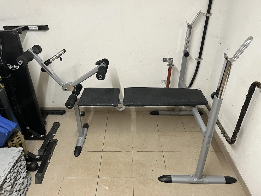 Hantelbank mit Langhantel & Gewichten aus Eisen