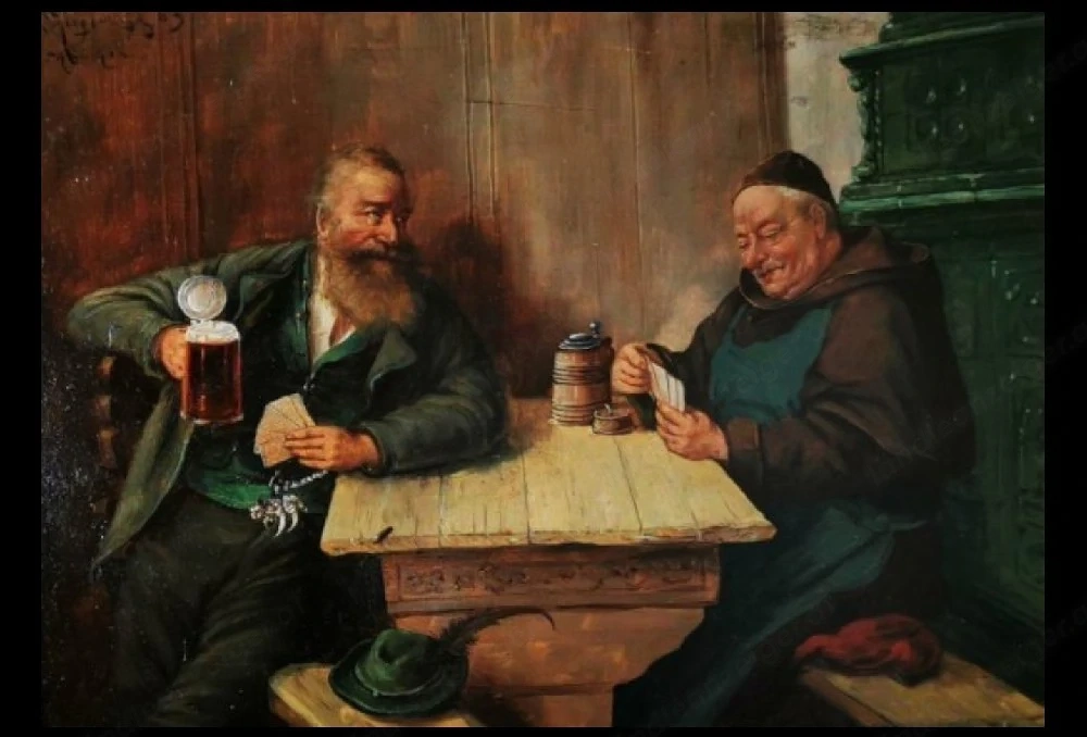 Max Kuglmayr (1863 1930)   Spielkarten mit Mönch und Bauer