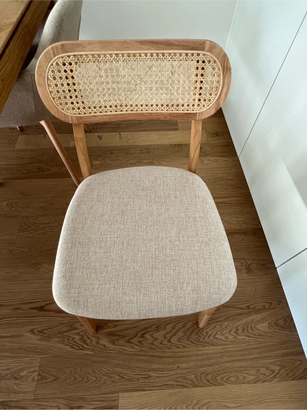 2er Set Holzstühle Polstersitz Holzgeflecht