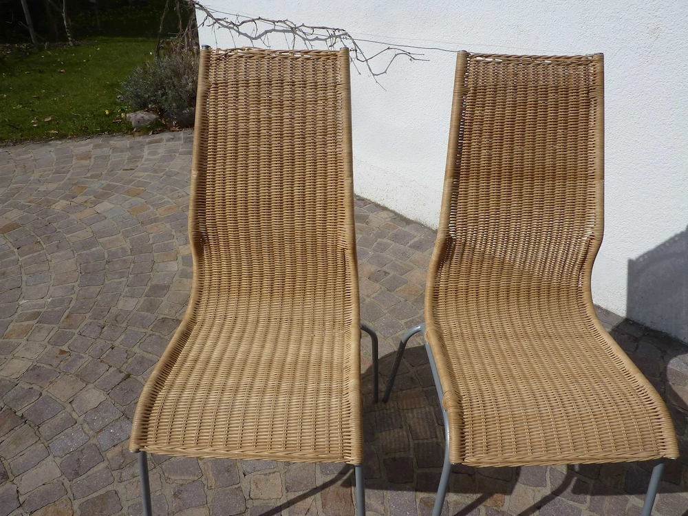 Stuhl mit hoher ECHTES Rattan Lehne und Sitzpolster