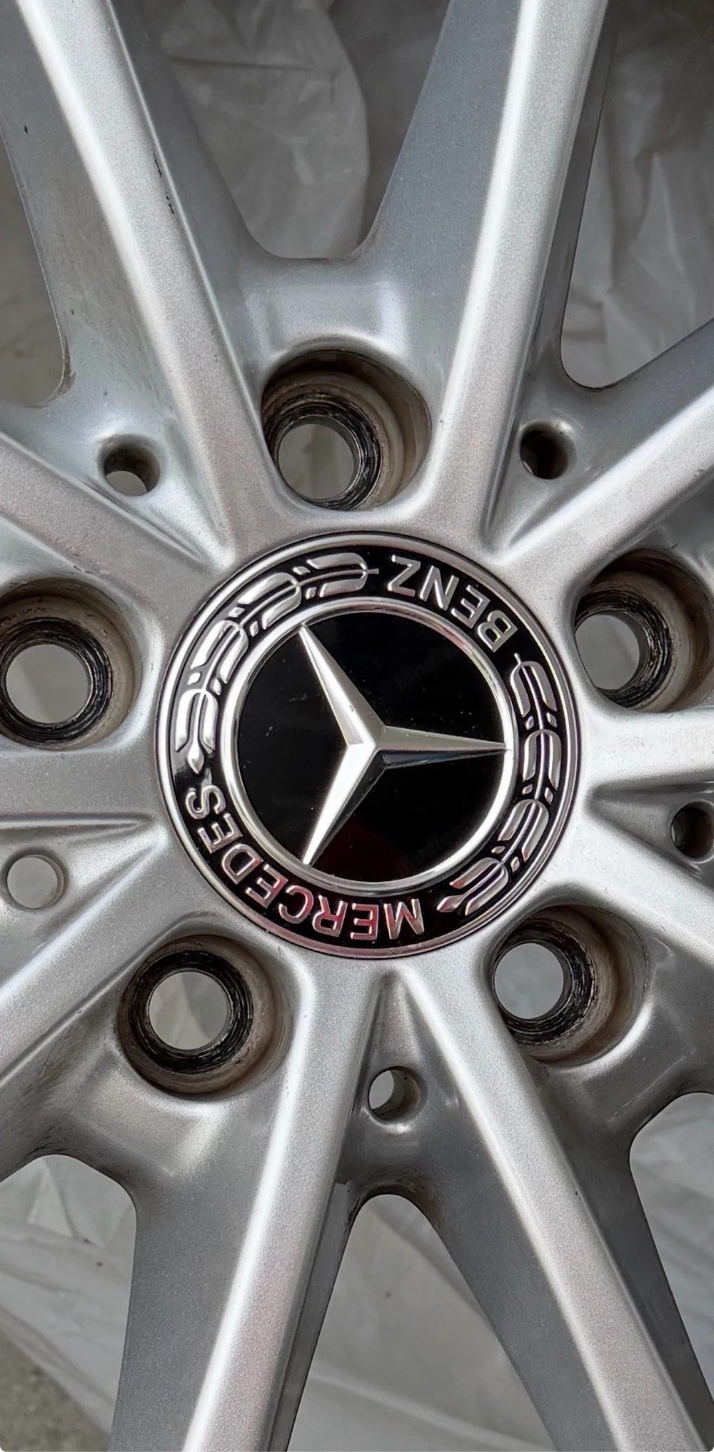 Nabendeckel Radkappen Satz schwarz mit Lorbeerkranz Original Mercedes Benz