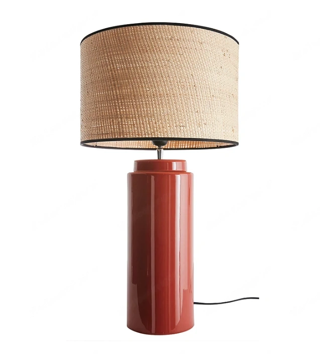 Miliboo Tischleuchte aus emaillierter Keramik in Terracotta mit Lampenschirm aus naturfarbenem