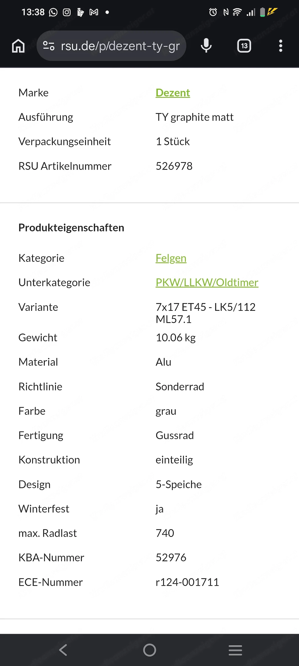 Dezent Felgen Graphit matt