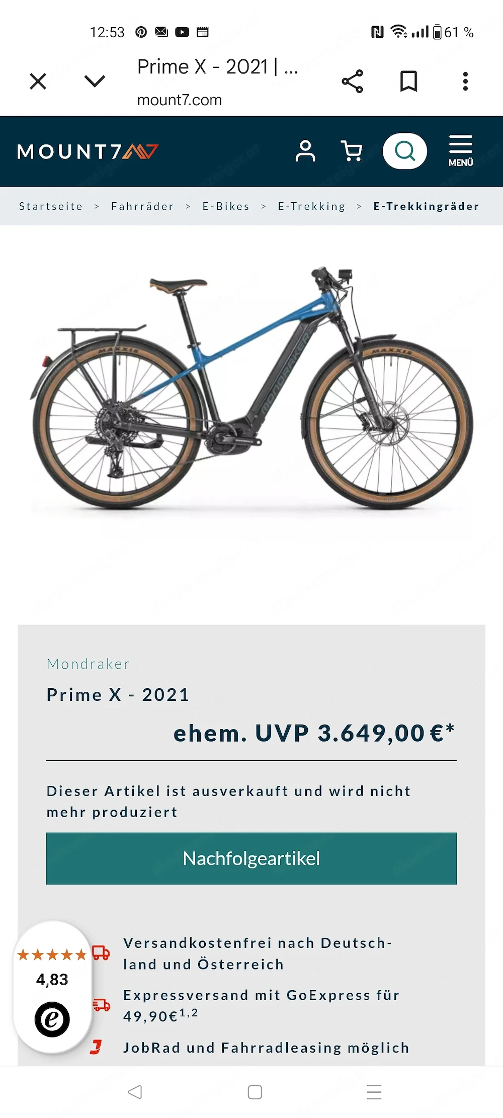 E-Bike Mondraker Größe M