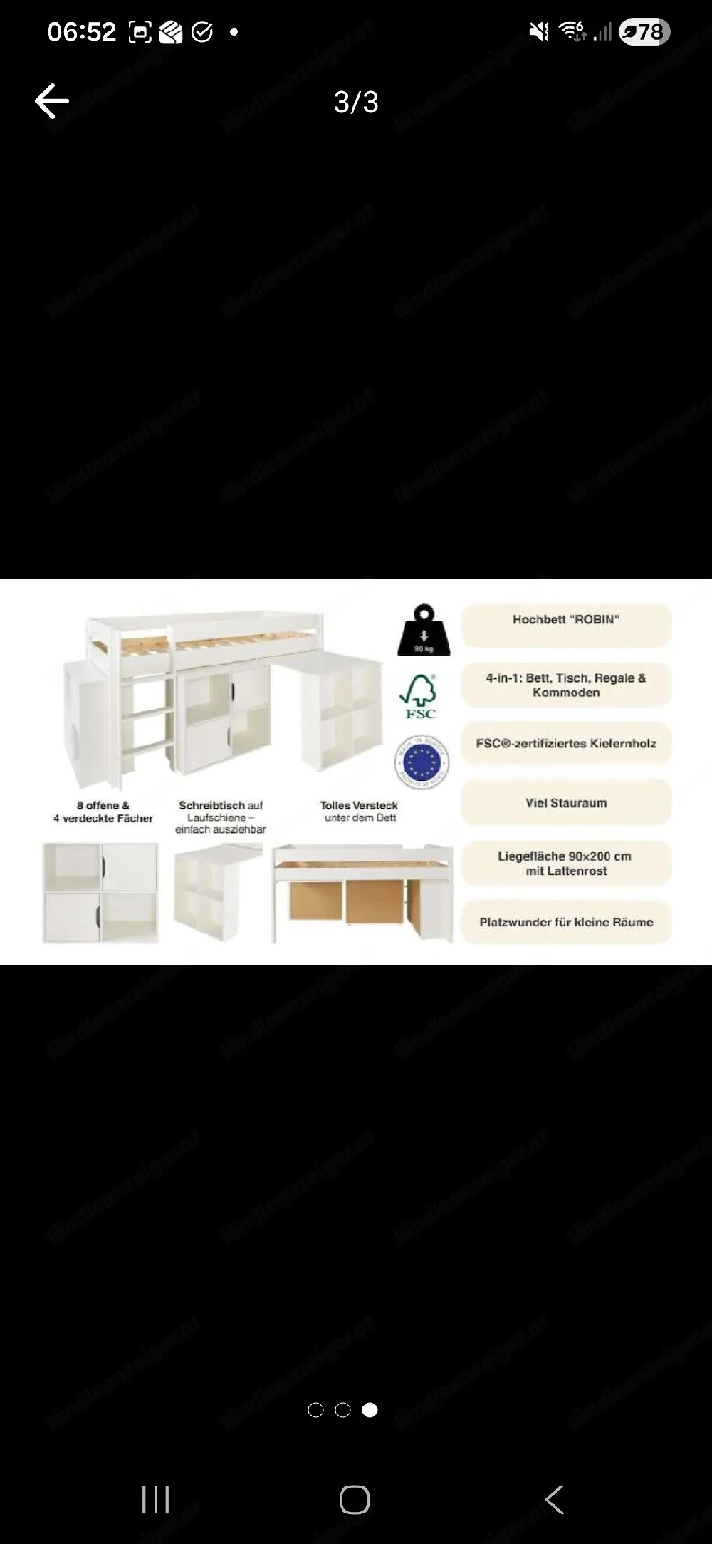 Hochbett 90x200 cm - praktisch wie neu inkl. Nachthimmel