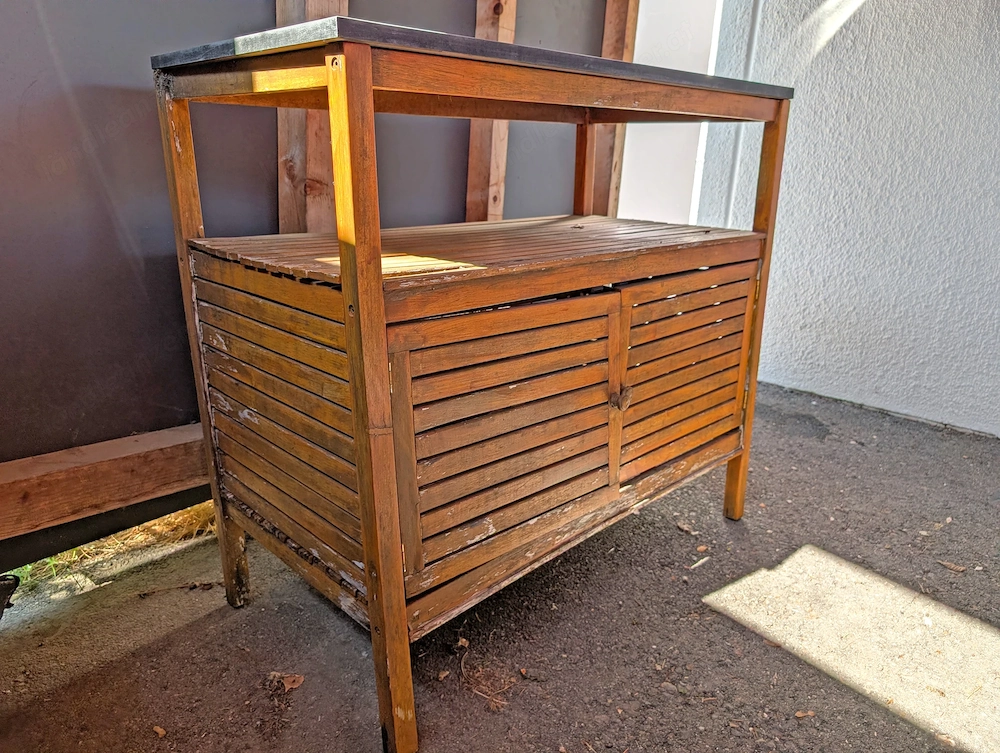 Garten-Anrichte   Gärtnertisch mit echter Steinplatte & Unterschrank