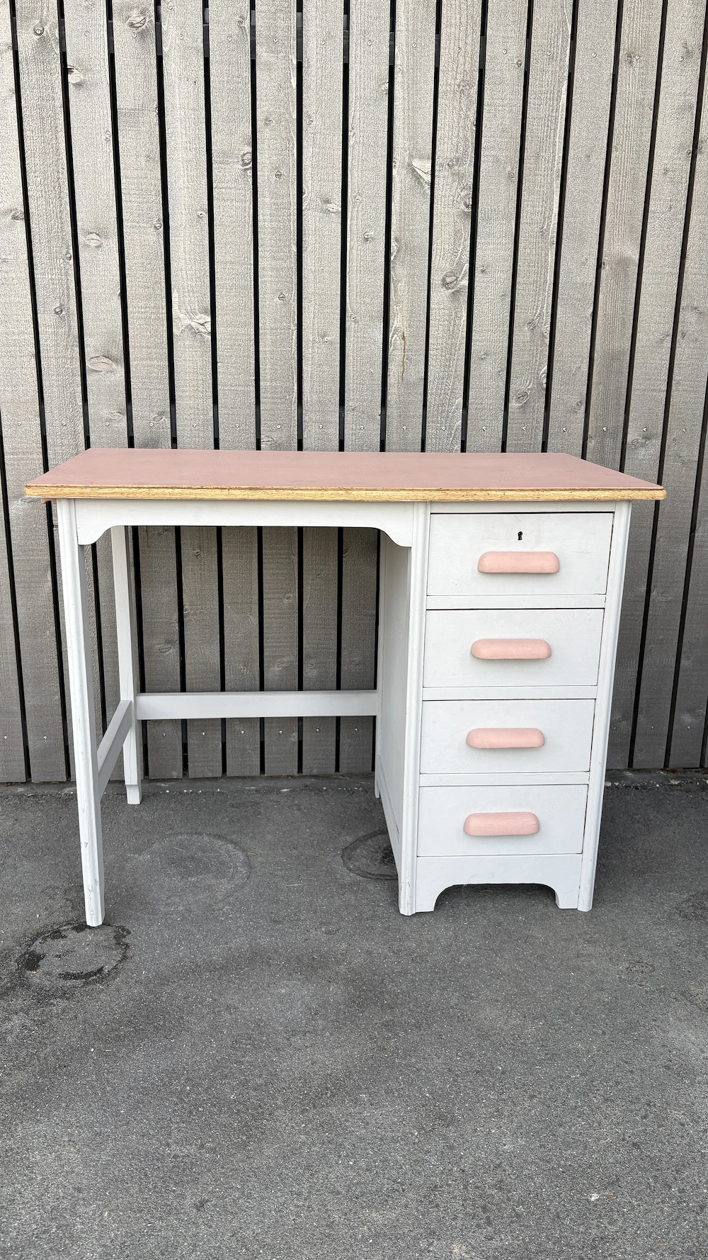 Kinderschreibtisch grau rose Vollholz