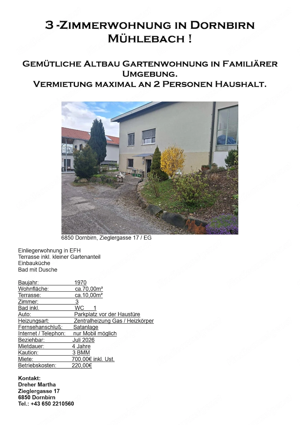3 Zimmer Wohnung in Mühlebach zu Vermieten