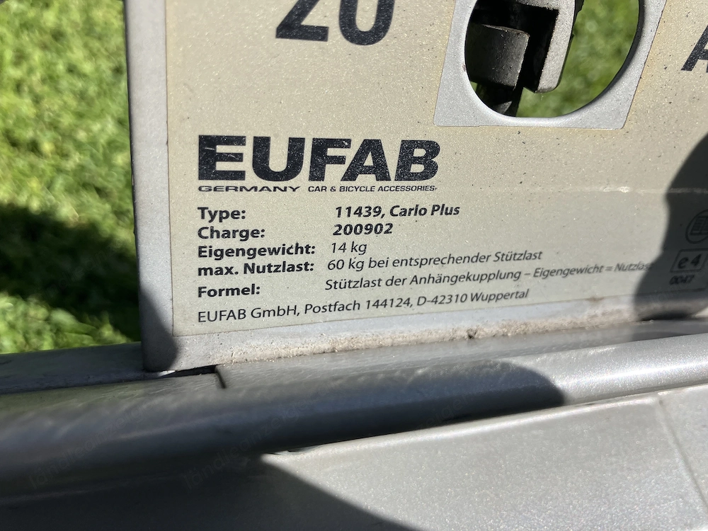 Fahrradträger EUFAB für Anhängervorrichtung