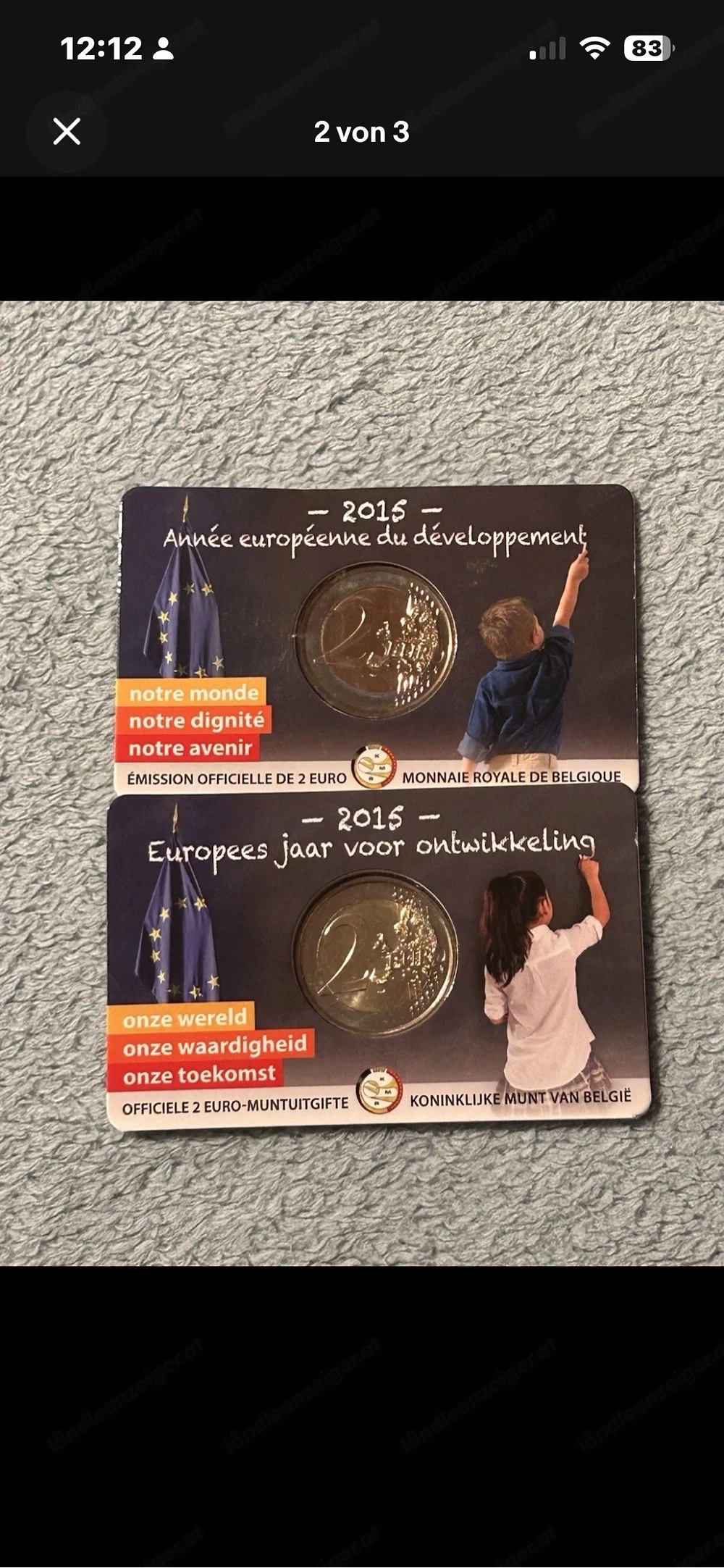 2x 2 Euro Belgien 2015 Set - Jahr für Entwicklung - BEIDE Sprachvarianten BU