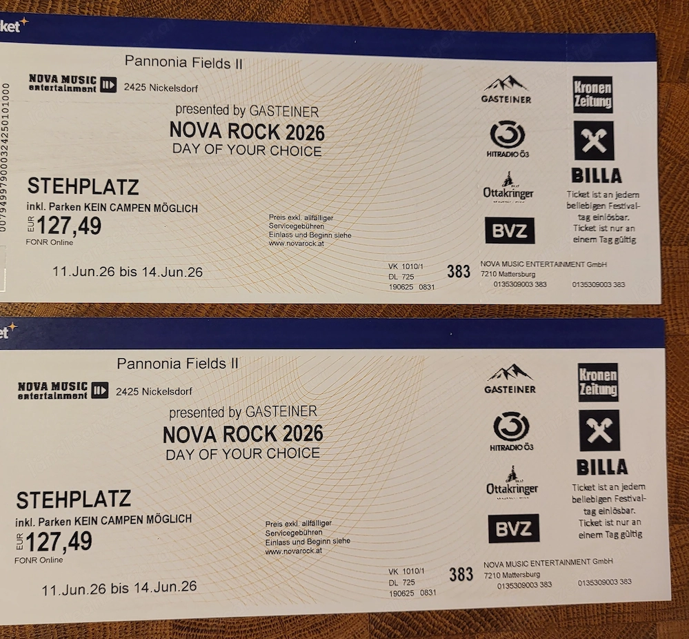 Nova Rock 2026 - 2x Tagestickets "Day of your Choice"