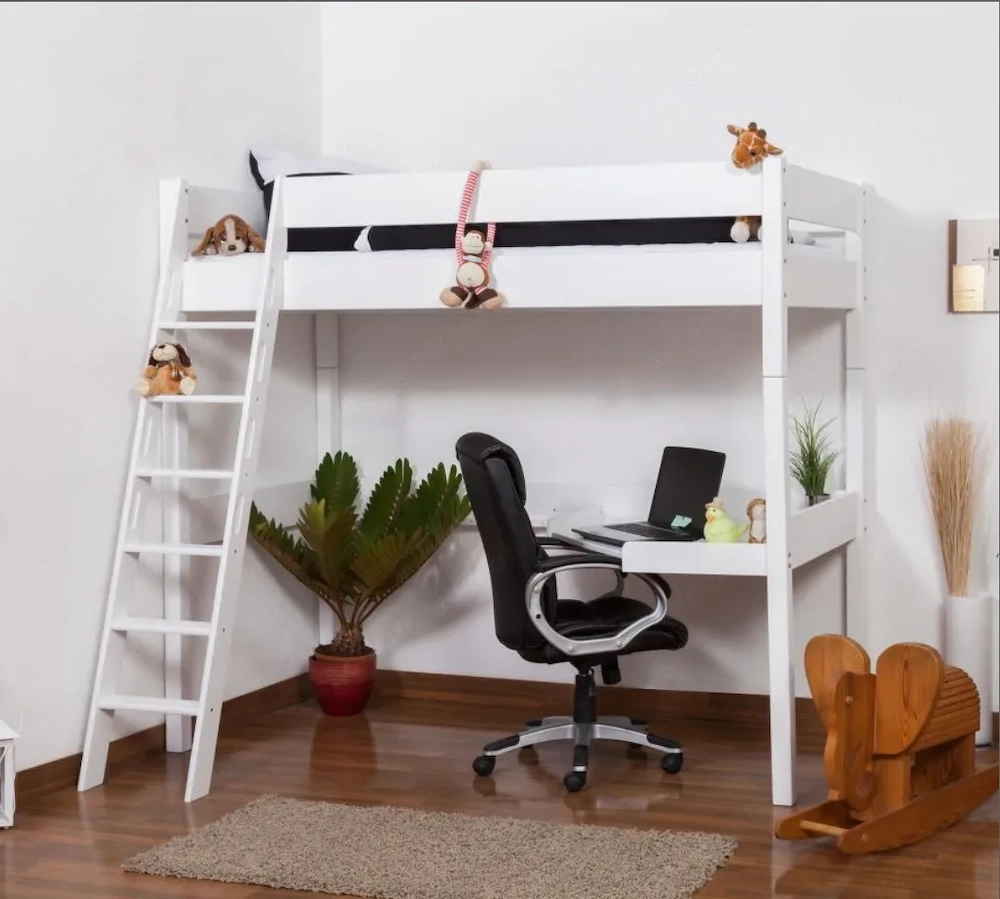 Hochbett Buche Massiv Weiss lackiert