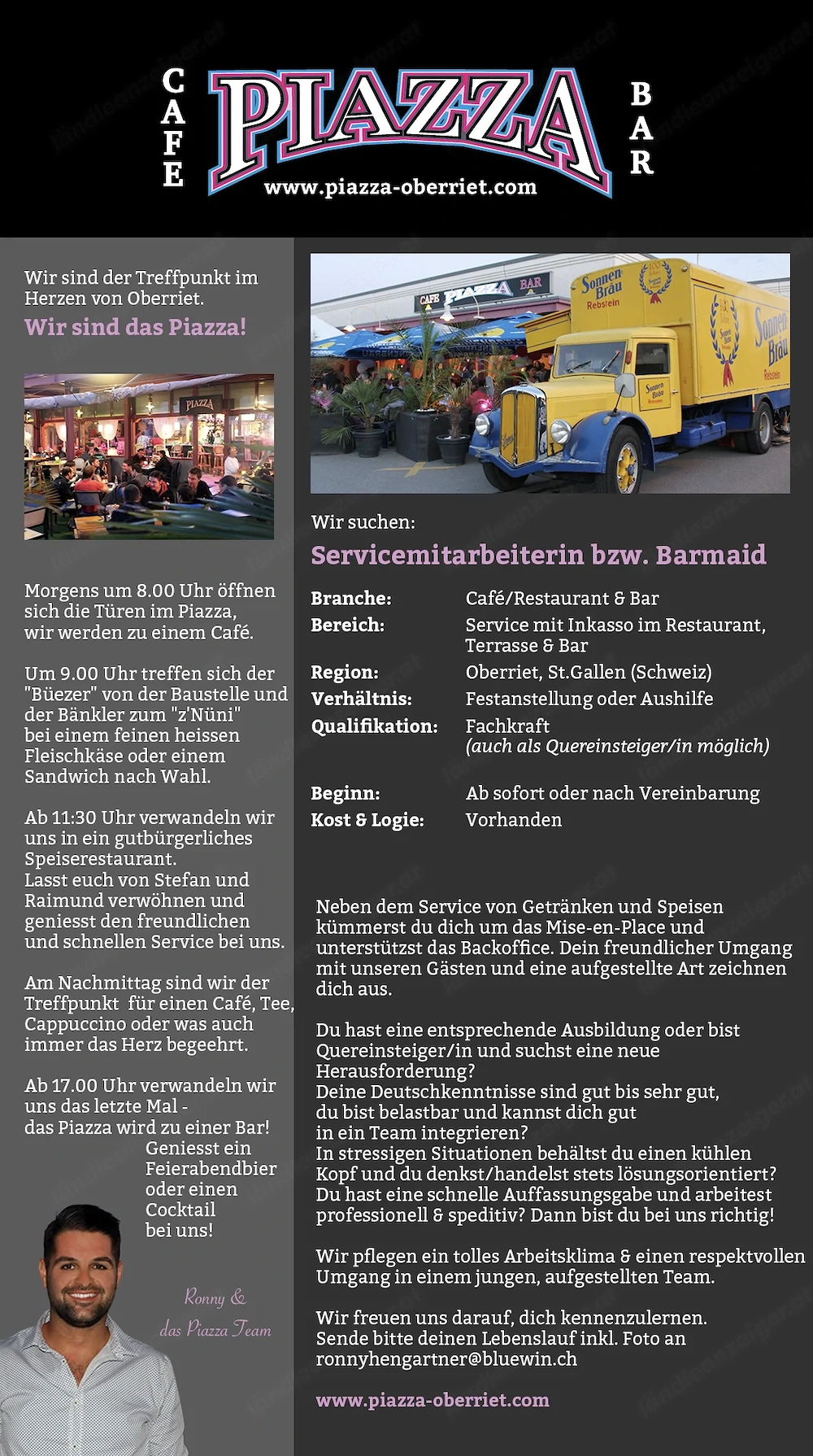 Servicemitarbeiterin bzw. Barmaid gesucht.