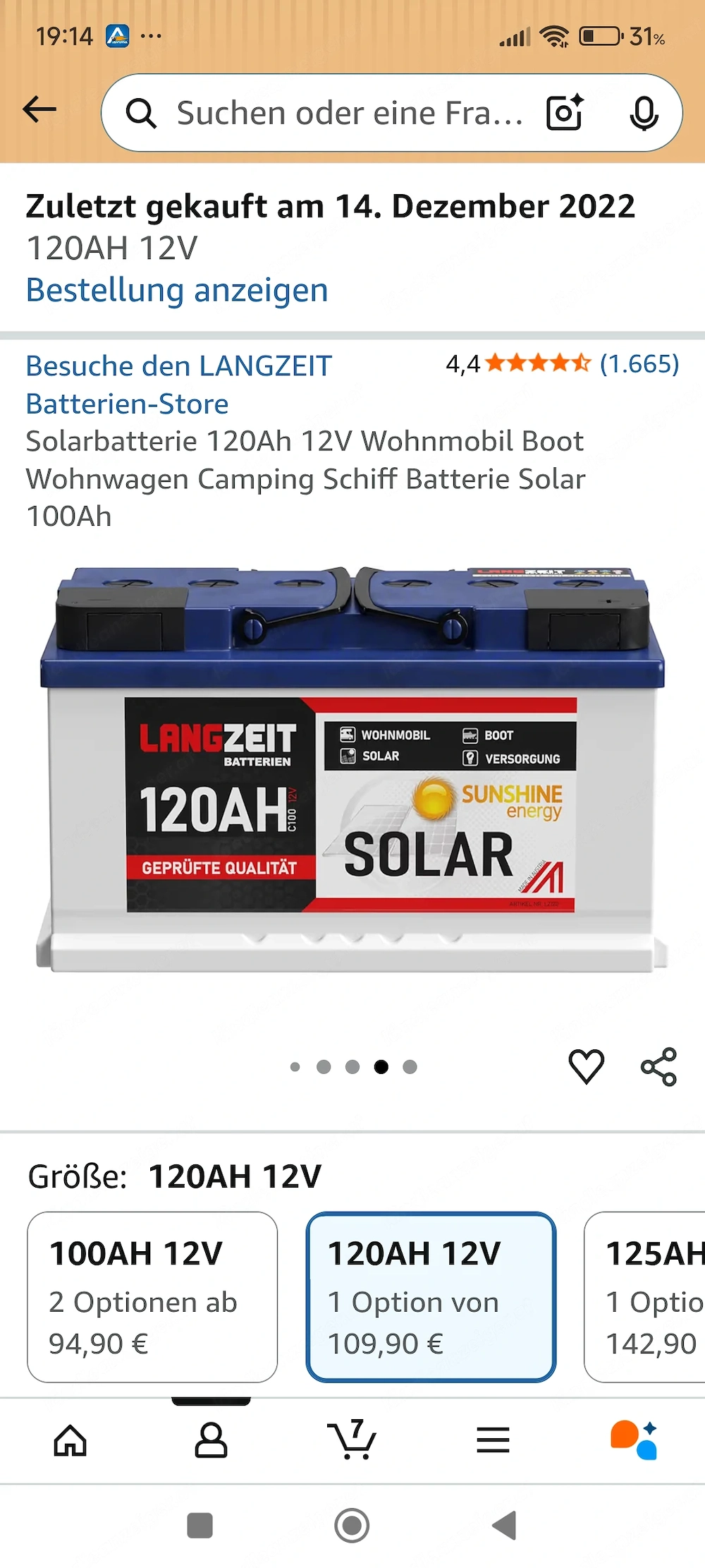 Solarbatterie 120Ah, 12V, 100Ah