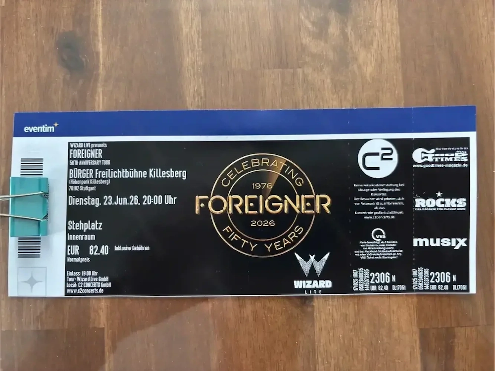 Konzertticket Foreigner - Stuttgart 23.6.2026 - Stehplatz